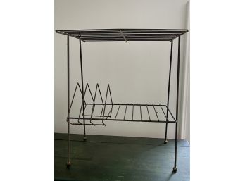 A Vintage Mid Century Black Wire Side Table Book Rack