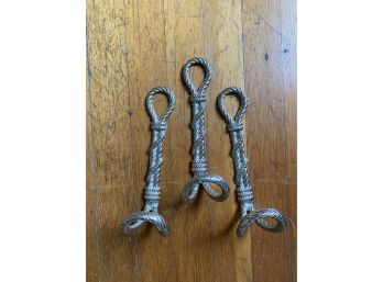 Three Metal 'Rope' Hooks From India