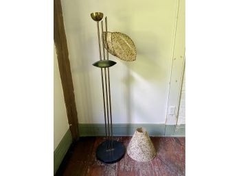 A Mid-century Two Light Torchiere Floor Lamp With Original Shades