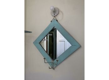 A Vintage Painted Wooden Mirror And Rack