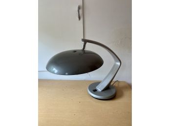 A Mid Century Flying Saucer Gooseneck Desk Lamp In Gray Steel