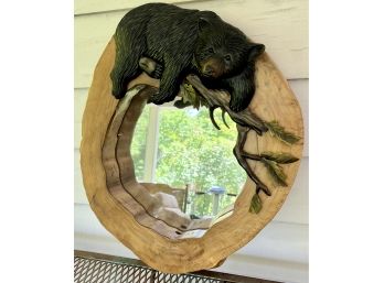 A Hand Carved Adirondack Style Wall Mirror With Bear