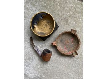 Two Vintage Ashtrays And Pipe