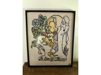 A Vintage Framed Hand Stitched Needlepoint 'The Beautiful Woman' Signed 'Jill'