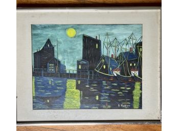 A Signed And Framed Coastal Gouache On Paper Painting