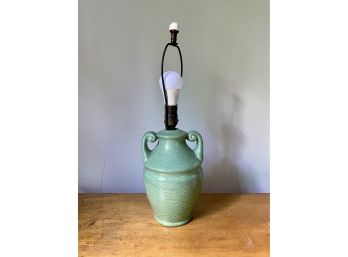 A Mid-century Green Ceramic Urn Table Lamp With Handles