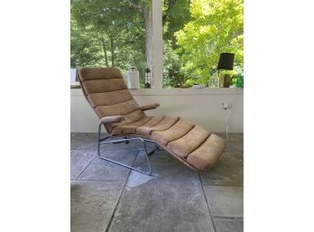 A Vintage Bruno Mathsson For Dux Reclining Chrome Upholstered Sun Lounger