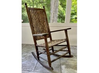 An Antique Shaker Style Woven Seat And Back Rocking Chair