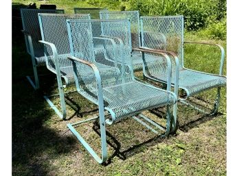 A Set Of Six Mid Century Patio Armchairs Painted Turquoise