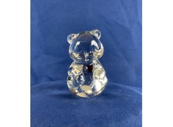 Fenton Crystal Teddy Bear With Red Heart Figurine