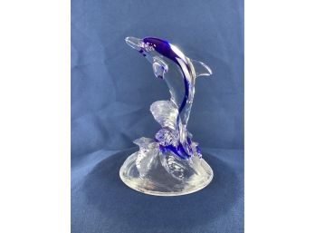 Crystal Blue Dolphin Figurine On Tail