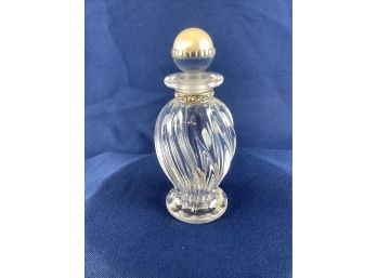Vintage Swirl Perfume Bottle With Faux Peal Topper Made In Czech Republic