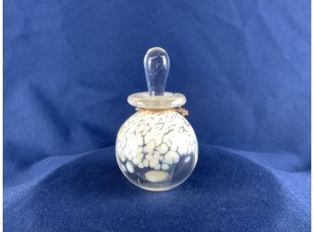 Vintage Clear And White Hand-Blown Glass Perfume Bottle