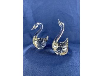 Pair Of 2 Crystal Swan Figurine Paper Weights