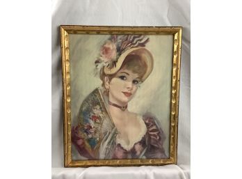 Framed Painting Of Woman With Fan