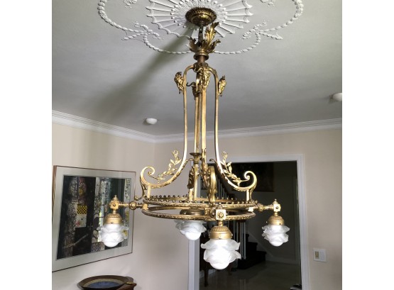 Fabulous Antique French Brass Chandelier - Client Purchased In Europe In The 1970s - Beautiful Piece WOW !