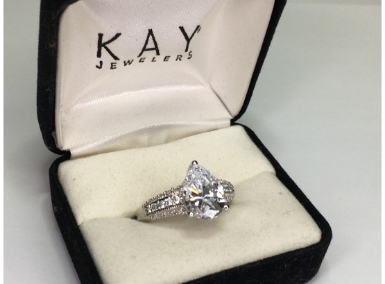 Beautiful Sterling Silver / 925 Engagement Style Ring With All White Zircons - GREAT RING - Brand New !
