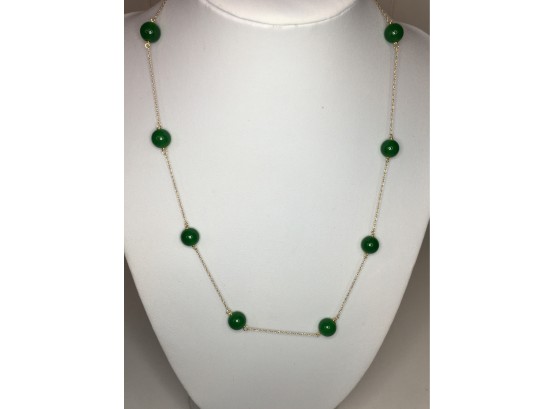 Fabulous 14K Yellow Gold And Jade Bead Necklace - Very Elegant & Delicate NOT Gold Plated - ALL 14K GOLD