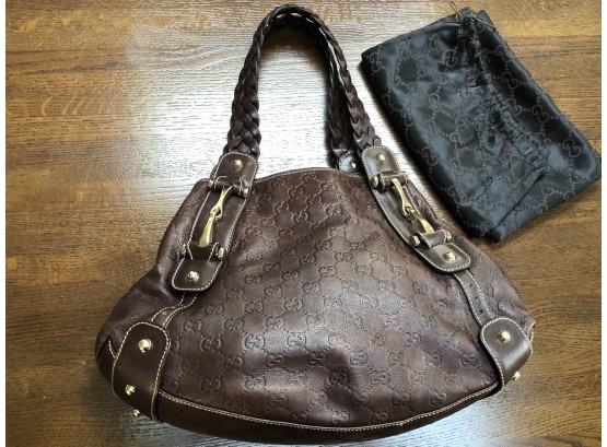 Guaranteed Authentic Leather GUCCI Embossed Purse / Bag - GREAT Condition - Horsebit Lining - Has Sleeper Bag
