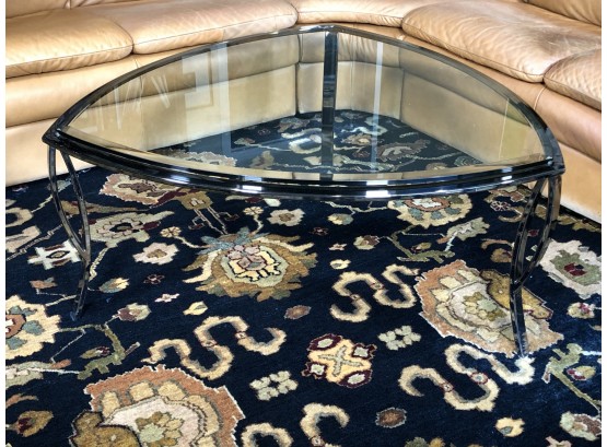 Large Iron Coffee / Cocktail Table - Double Beveled Glass Top - This Was VERY Expensive When Client Bought It