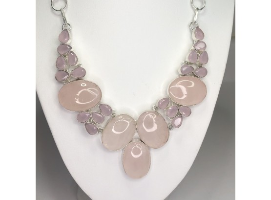 Fabulous Sterrling Silver / 925 Necklace With Polished Quartz - VERY Pretty Piece - Very Impressive !