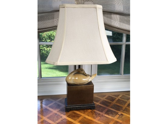 Lovely $165 Lamp By UTTERMOST Vintage Style Decorator Accent Lamp With Duck With Cream Colored Panel Shade