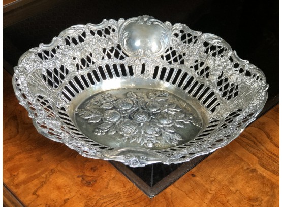 Fabulous Antique Reticulated 800 Silver Bowl By Famous Judaic Silversmith HAZORFIM - Beautiful ! - 11.3 Ozt