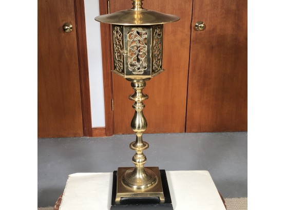 Very Good Looking SOLID BRASS Table Lamp - Quite Tall (45') - Appears To Have Been Polished & Lacquered