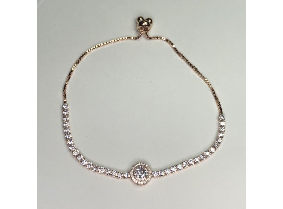 Wonderful Sterling Silver / 925 With 14K Rose Gold Overlay Bracelet With Sparkling White Zircons - VERY Pretty