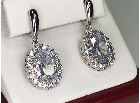Beautiful 925 / Sterling Silver Earrings With SPARKLING WHITE ZIRCONS - Very Nice ! - New Never Worn !