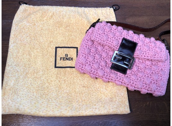 Incredible And Rare FENDI BAGUETTE Bag In Rare Pink Crochet - Guaranteed Genuine - Comes With Sleeper Bag !