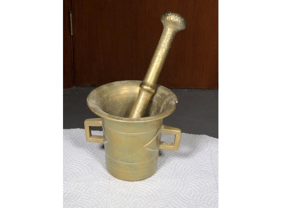 Very Old / Antique SOLID BRASS Mortar & Pestle - TONS OF PATINA ! - Very Nice Old Piece - Over 100 Years Old