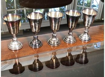 Lot Of Five (5) Antique / Vintage 833 Silver Cordial Cups - Each Is 3' Tall - 1.81 OZT - Very Pretty Pieces
