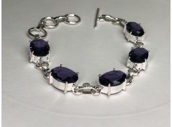 Lovely 925 / Sterling Silver Bracelet With Deep Intense Color Amethyst - VERY Pretty - Brand New - Never Worn