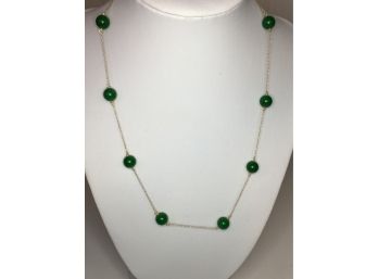 Fabulous 14K Yellow Gold And Jade Bead Necklace - Very Elegant & Delicate NOT Gold Plated - ALL 14K GOLD
