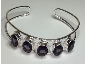 Fabulous 925 / Sterling Silver & Amethyst Cuff Bracelet - All Oval Stones - Very Pretty Piece - BRAND NEW !