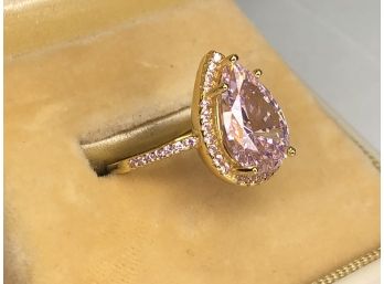 Gorgeous Sterling Silver With 14K Gold Overlay Ring With Pink Tourmalines -  Teardrop Shaped - NEW Never Worn