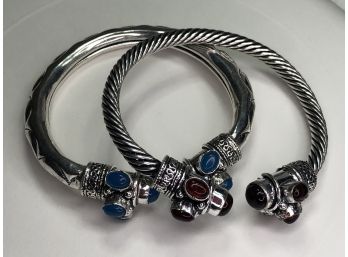 Two Silver Plated D. YURMAN Bangle Bracelets One With Blue & Burgundy Gemstones - New Never Worn - 2 FOR 1 Bid