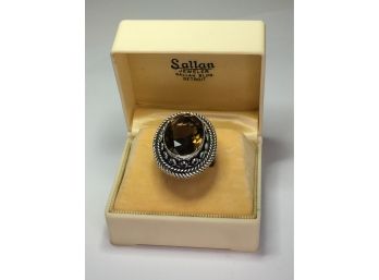 Amazing Sterling Silver / 925 Large Cocktail Ring With Dark Brown Topaz - Very Pretty Silver Work - Brand New