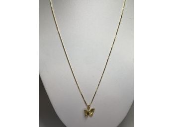 Wonderful Sterling Silver / 925 With 14K Gold Overlay Necklace With Butterfly Pendant - Necklace Has Slide