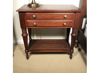 Beautiful ETHAN ALLEN End Table / Side Table - Mahogany Finish With Caning On Bottom - Ornate Brass Pulls