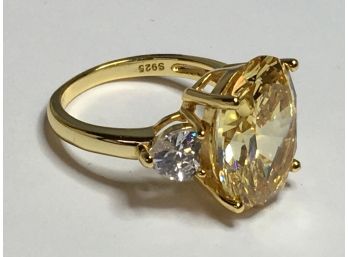 Fabulous Sterling Silver / 925 - 14K Yellow Gold Overlay - Intense Canary Yellow Topaz & White Topaz Accents