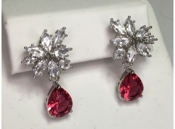 Gorgeous Brand New 925 / Sterling Silver & Garnet Earrings - Look Expensive - Pinkish Red Garnets & Zircons