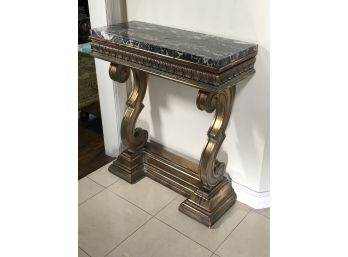 Handsome Vintage Console / Foyer Table With Marble Top With Silvery Gold Gilt Finish - Very Nice Piece !