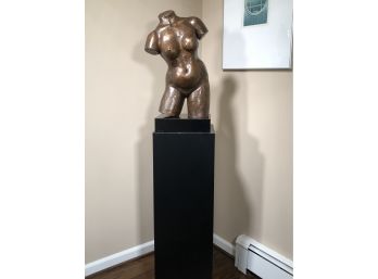 Beautiful Nude Sculpture By Charlotte Birnbaum With Bronze Finish Piece Comes With Nice Black Pedestal