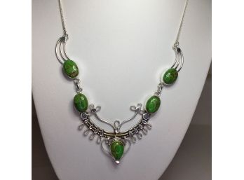 Wonderful Sterling Silver / 925 Necklace With Beautiful Green Turquoise From New Mexico - GREAT PIECE - NEW !