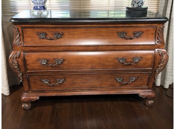 Lovely Carved French Style Bombe Chest With Three Drawers & Marble Top - $2,995 Purchased At Wayside / Milford