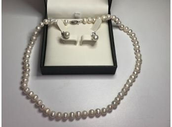 Fabulous Pearl & Earrings Set - Lovely Genuine Cultured Baroque Pearls - Earrings Have One Tiny White Zircon