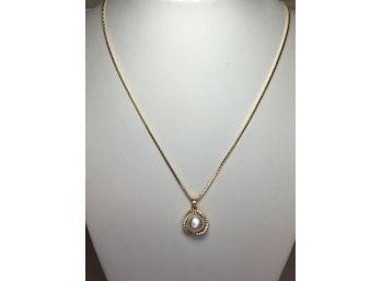 Very Pretty Gold Plated Sterling Silver / 925 Necklace With Genuine Freshwater Cultured Pearl - Adjustable