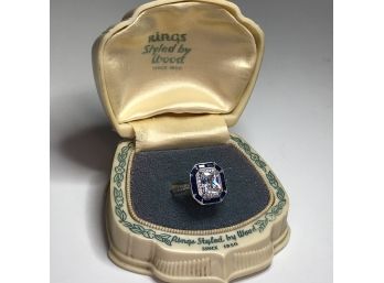 Gorgeous Sterling /925 Art Deco Style Ring - White & Blue Sapphires - Very Lovely - Has Real Vintage Look !